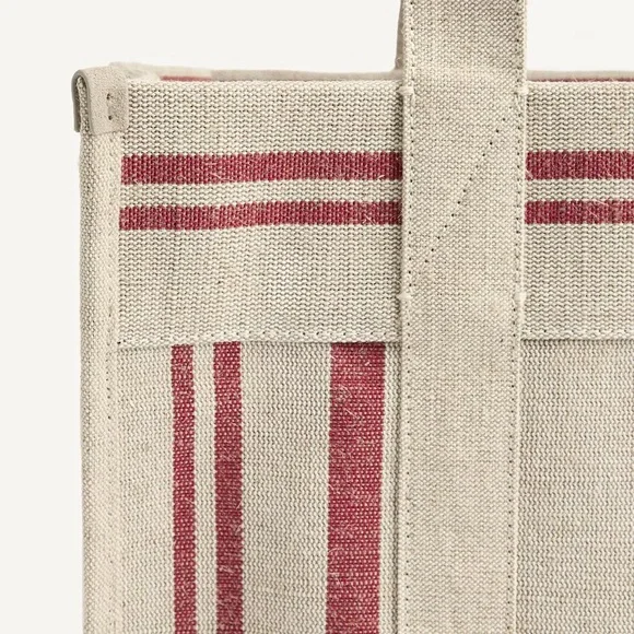 Zara Jute & Cotton Tote Bag Beige Red NWT Summer Chic - Picture 3 of 10